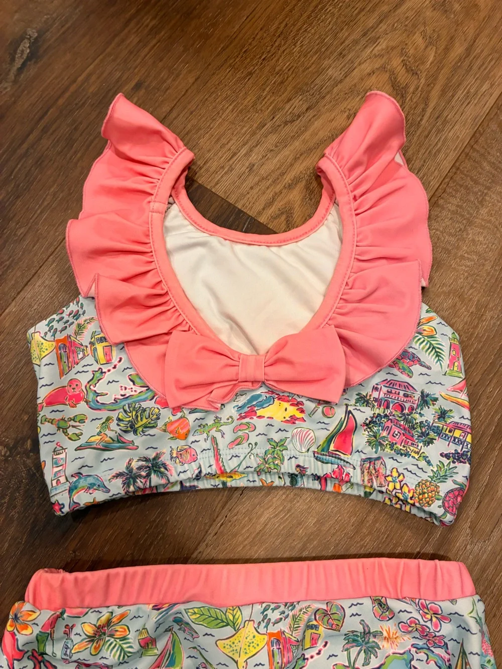 Southern Smocked Co Two Piece Tropical Swimsuit Ruffle Beach Vacation 5 Girl